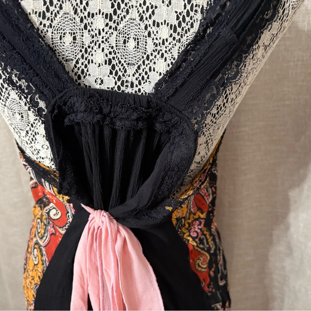 Boho Whimsygoth Black Gypsy Upcycled Lacey Summer Top Knee Length OOAK Sz L- Xl - Picture 7 of 12